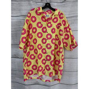 Uzzi Mens Yellow Button-Up Shirt With Pink Donut Print Size XXL